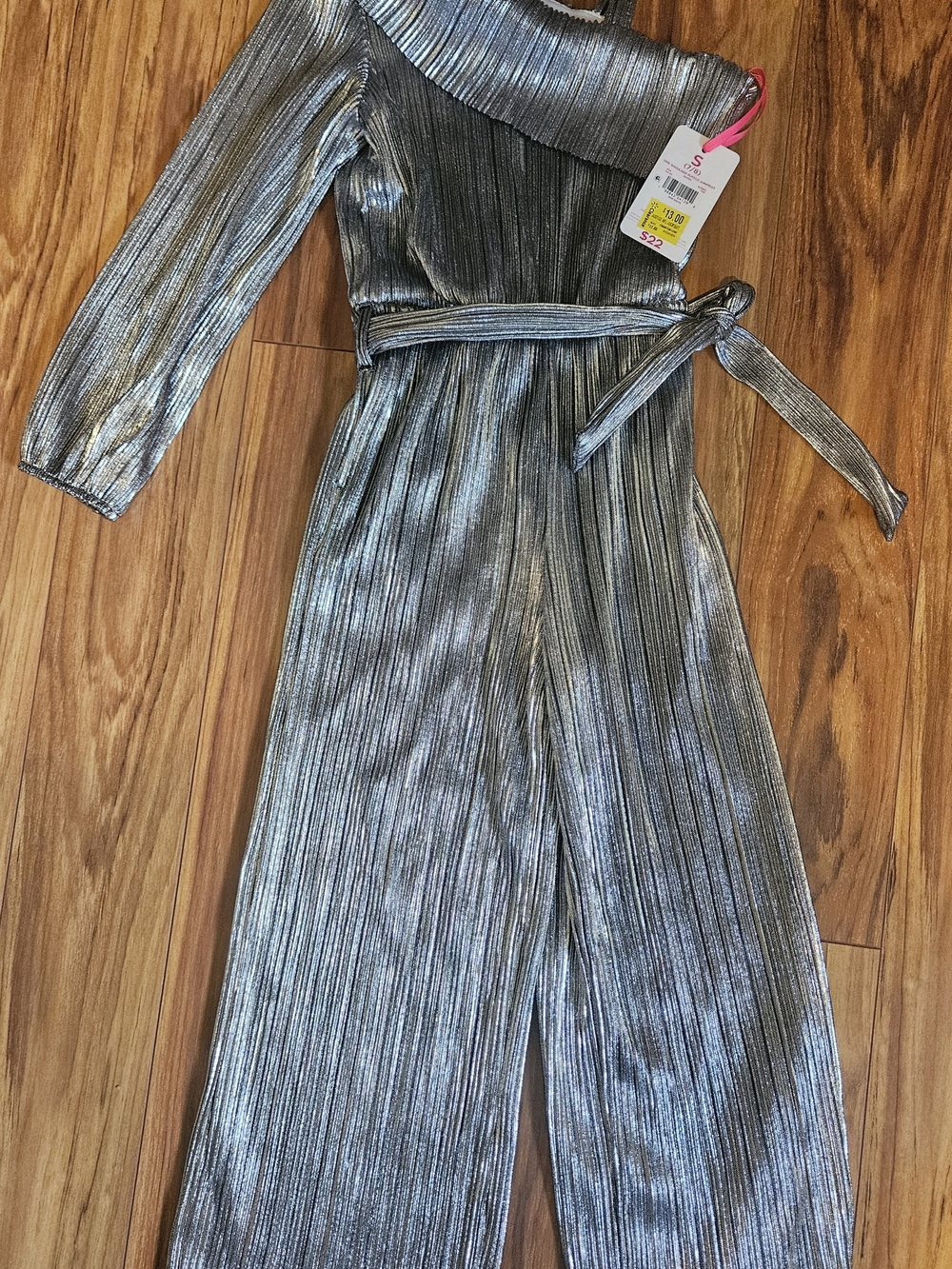 Justice Silver One-Shoulder Metallic Pleated Jumpsuit